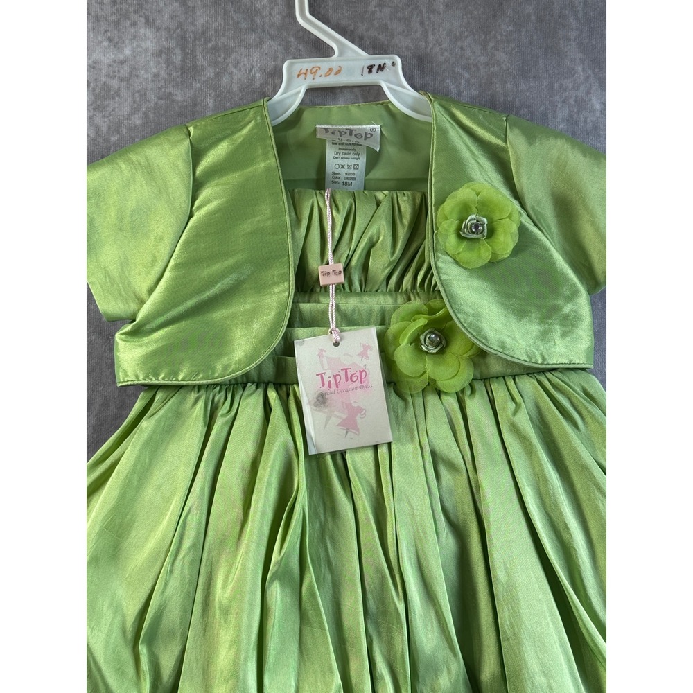 Tip Top Kids Lime Green Bubble Hem Dress Bolero Headband Set 18M - Picture 2 of 5